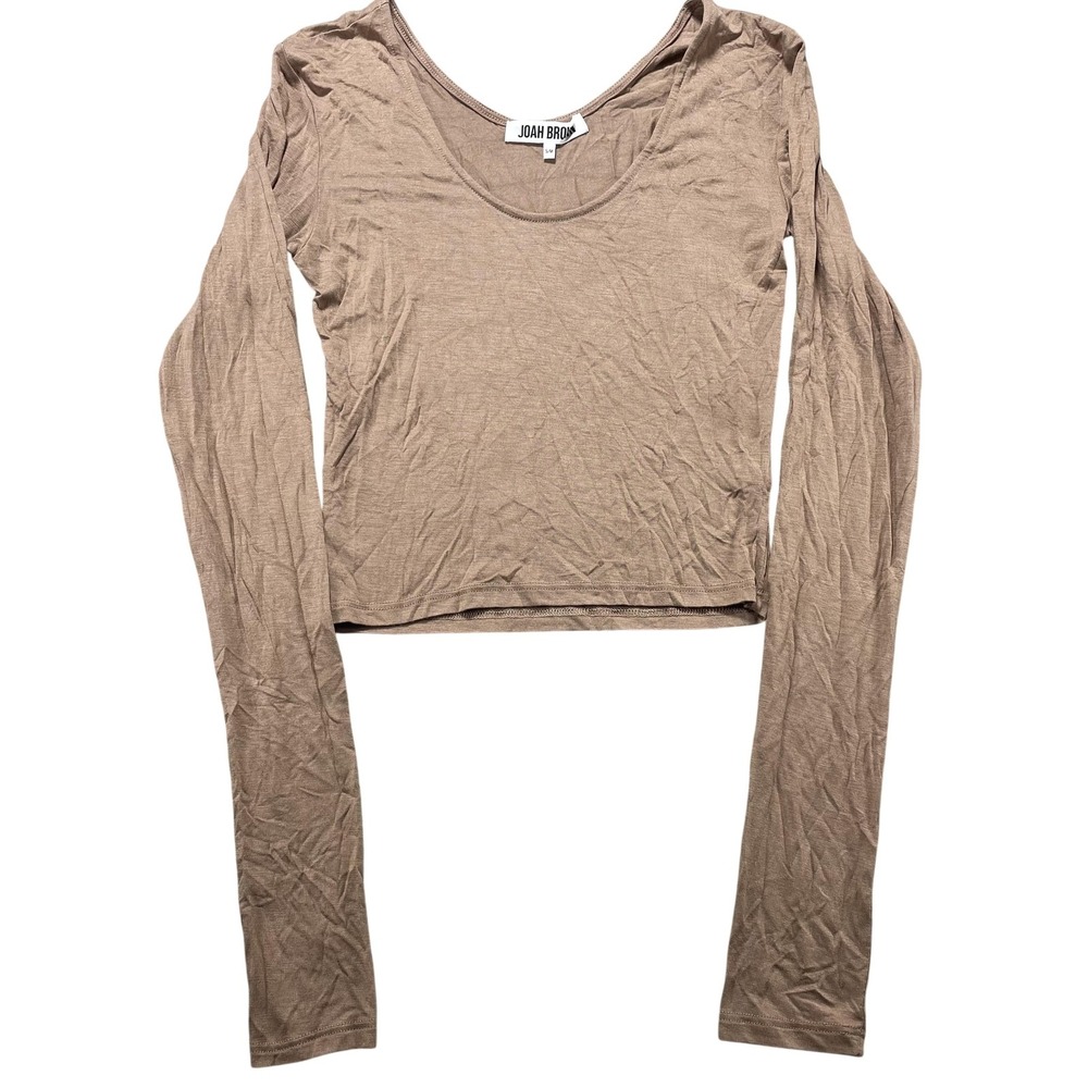 Joah Brown Shirt Womens S/M Brown Modal Scoop Neck Cropped Long Sleeve Tee